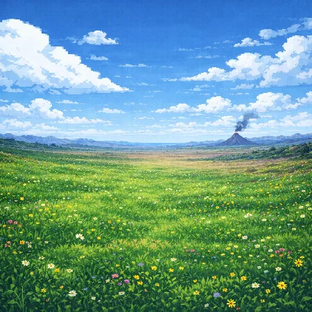 花が咲く明るい草原